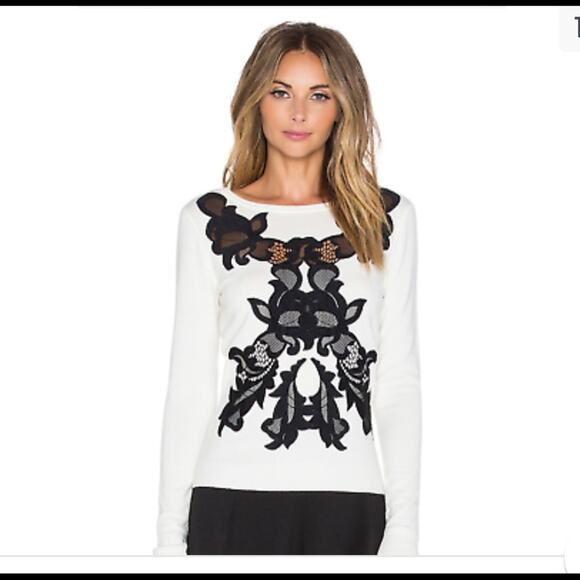 Diane von Furstenberg Shana wool blend Sweater with Lace Appliqué size Small - Picture 1 of 11